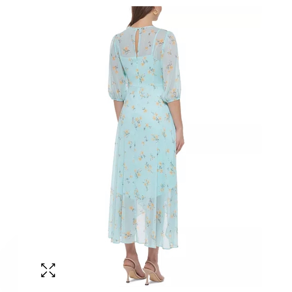 Calvin Klein Hi Low Chiffon Dress Light Blue Midi - Picture 3 of 6